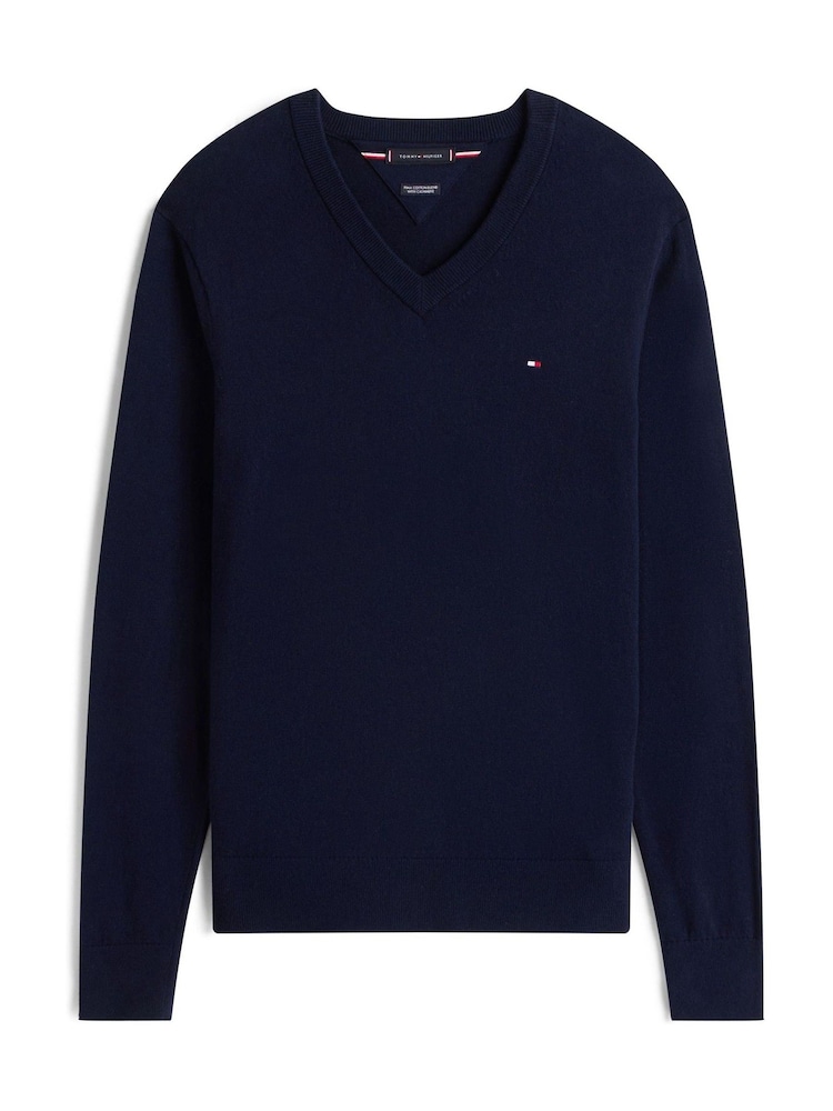 Tommy Hilfiger Blue V-Neck Jumper With Cashmere - Image 5 of 5