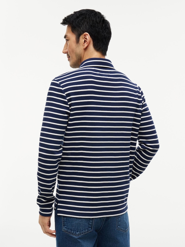 Tommy Hilfiger Blue Regular Waffle Long Sleeve Polo Shirt - Image 2 of 5 Tommy Hilfiger Blue Regular Waffle Long Sleeve Polo Shirt - Image 2 of 5