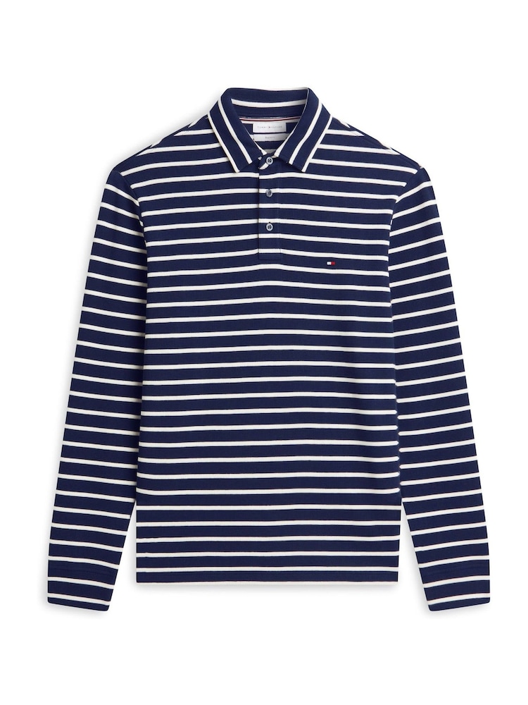Tommy Hilfiger Blue Regular Waffle Long Sleeve Polo Shirt - Image 5 of 5 Tommy Hilfiger Blue Regular Waffle Long Sleeve Polo Shirt - Image 5 of 5