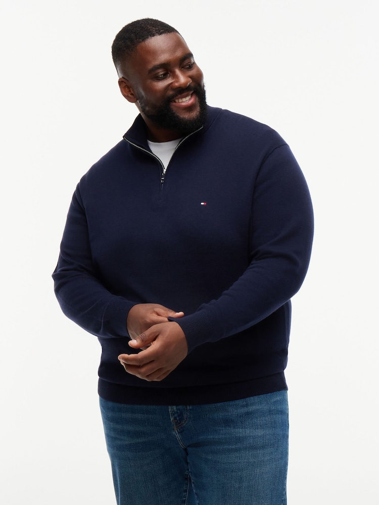 Tommy Hilfiger Blue Plus Quarter-Zip Jumper With Cashmere - Image 1 of 5