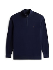 Tommy Hilfiger Blue Plus Quarter-Zip Jumper With Cashmere - Image 5 of 5
