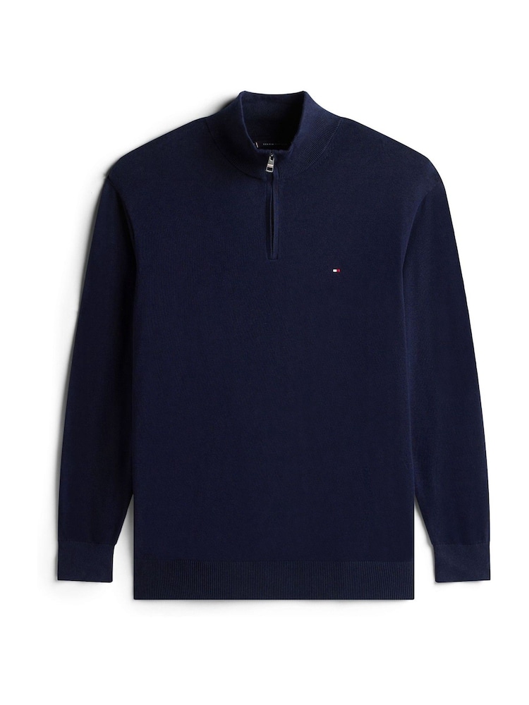 Tommy Hilfiger Blue Plus Quarter-Zip Jumper With Cashmere - Image 5 of 5