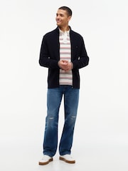 Tommy Hilfiger Blue Tipped Cuff Ribbed Zip Thru Jumper - Image 3 of 5