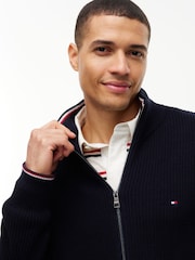 Tommy Hilfiger Blue Tipped Cuff Ribbed Zip Thru Jumper - Image 4 of 5