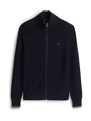 Tommy Hilfiger Blue Tipped Cuff Ribbed Zip Thru Jumper - Image 5 of 5