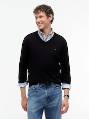Tommy Hilfiger Black V-Neck Jumper With Cashmere - Image 1 of 6