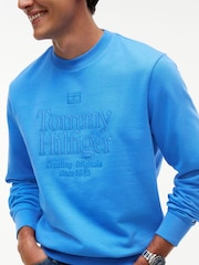 Tommy Hilfiger Blue Tonal Logo Embroidery Relaxed Sweatshirt - Image 4 of 5