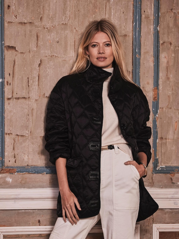 Mint Velvet Black Oversized Quilted Jacket - Image 1 of 4