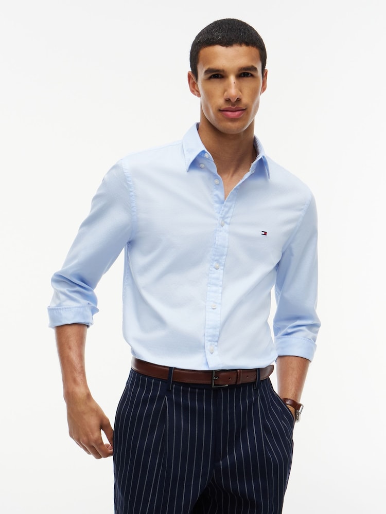 Tommy Hilfiger Blue Flex Slim Fiit Dobby Shirt - Image 1 of 5 Tommy Hilfiger Blue Flex Slim Fiit Dobby Shirt - Image 1 of 5