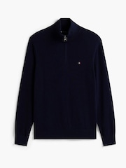 Zils - Tommy Hilfiger džemperis ar mākslīgo kakla izgriezumu un ceturtdaļas rāvējslēdzēja aizdari no kašmira auduma - Attēls 7 no 7