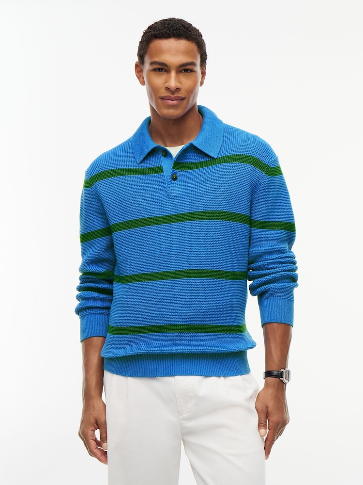 Tommy Hilfiger Blue Waffle Knit Relaxed Rugby Jumper - Image 1 of 5 Tommy Hilfiger Blue Waffle Knit Relaxed Rugby Jumper - Image 1 of 5