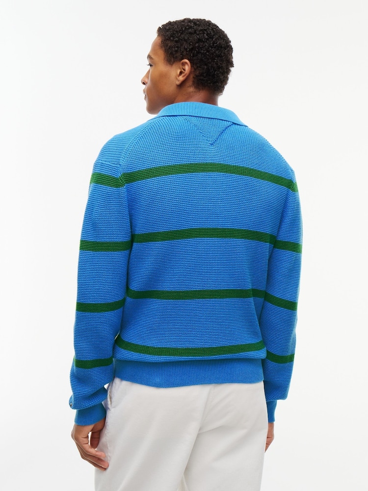Tommy Hilfiger Blue Waffle Knit Relaxed Rugby Jumper - Image 2 of 5 Tommy Hilfiger Blue Waffle Knit Relaxed Rugby Jumper - Image 2 of 5