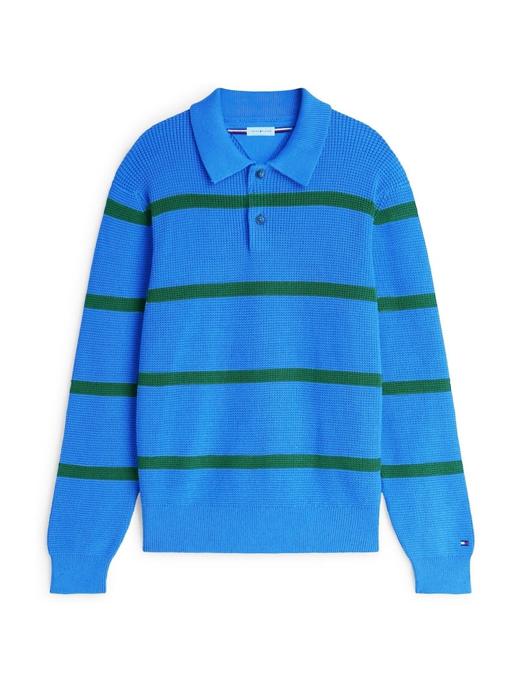 Tommy Hilfiger Blue Waffle Knit Relaxed Rugby Jumper - Image 5 of 5 Tommy Hilfiger Blue Waffle Knit Relaxed Rugby Jumper - Image 5 of 5