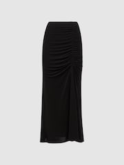 Reiss Black Eleanor High Rise Ruched Fitted Midi Skirt - Image 2 of 5