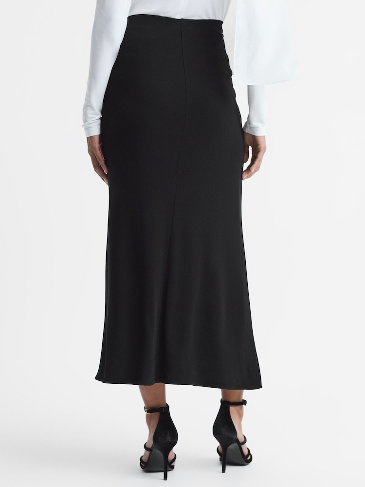 Reiss Black Eleanor High Rise Ruched Fitted Midi Skirt - Image 5 of 5