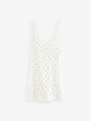 White Mini Crochet Cover-Up Dress - Image 6 of 7