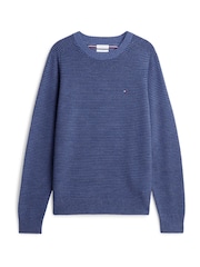 Синий - Джемпер из овечьей шерсти с круглым вырезом Tommy Hilfiger - Изображение 1 3