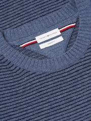Синий - Джемпер из овечьей шерсти с круглым вырезом Tommy Hilfiger - Изображение 2 3