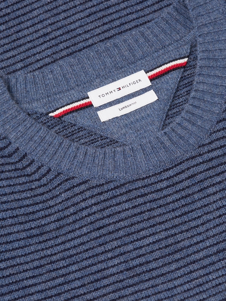 Синий - Джемпер из овечьей шерсти с круглым вырезом Tommy Hilfiger - Изображение 2 3