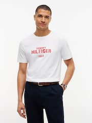 Tommy Hilfiger White Contrast Logo Crew Neck Jersey T-Shirt - Image 1 of 6