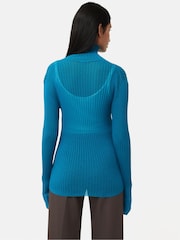Jigsaw Blue Fluted Cuff Plisse Knit Top - Image 2 of 6