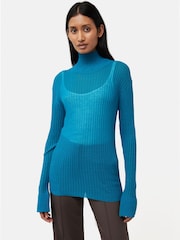Jigsaw Blue Fluted Cuff Plisse Knit Top - Image 3 of 6