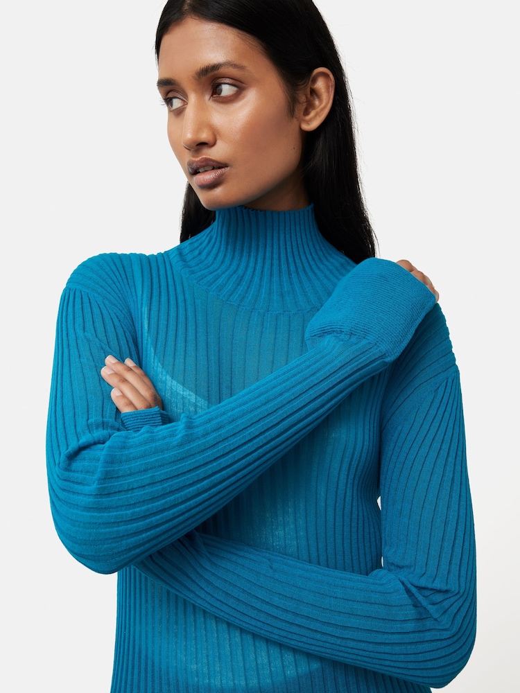 Jigsaw Blue Fluted Cuff Plisse Knit Top - Image 6 of 6