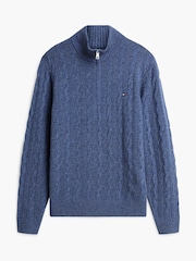 Tommy Hilfiger Blue Pure Lambswool Cable Knit Quarter Zip Jumper - Image 5 of 6