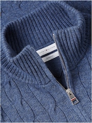 Tommy Hilfiger Blue Pure Lambswool Cable Knit Quarter Zip Jumper - Image 6 of 6
