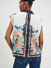 River Island Blue Cap Sleeve Satin Printed Boxy Shirt - Image 3 of 4