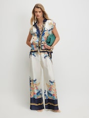River Island Blue Cap Sleeve Satin Printed Boxy Shirt - Image 4 of 4