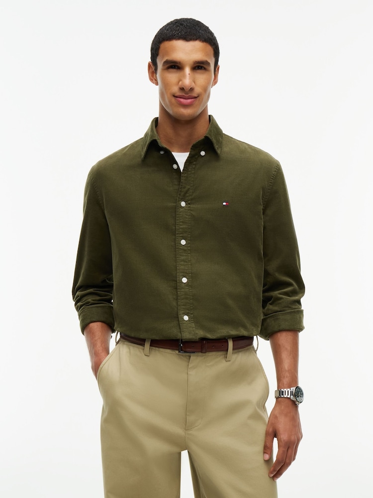 Tommy Hilfiger Green Regular Fit Fine Corduroy Shirt - Image 1 of 5 Tommy Hilfiger Green Regular Fit Fine Corduroy Shirt - Image 1 of 5