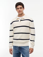 Tommy Hilfiger White Waffle Knit Relaxed Rugby Jumper - Image 1 of 5