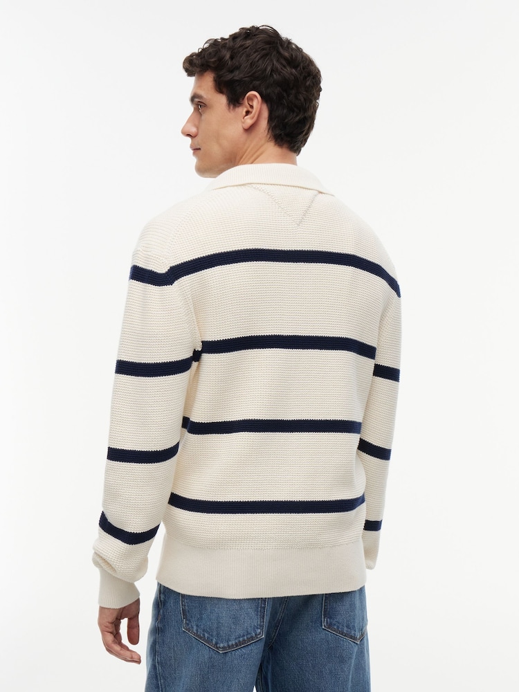 Tommy Hilfiger White Waffle Knit Relaxed Rugby Jumper - Image 2 of 5 Tommy Hilfiger White Waffle Knit Relaxed Rugby Jumper - Image 2 of 5
