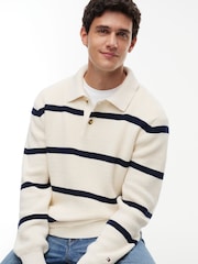 Tommy Hilfiger White Waffle Knit Relaxed Rugby Jumper - Image 3 of 5