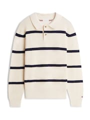 Tommy Hilfiger White Waffle Knit Relaxed Rugby Jumper - Image 5 of 5