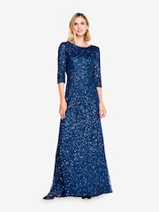 Adrianna Papell Blue 3/4 Sleeve Beaded Mermaid Gown - Image 1 of 4