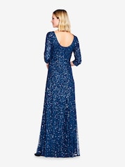 Adrianna Papell Blue 3/4 Sleeve Beaded Mermaid Gown - Image 2 of 4