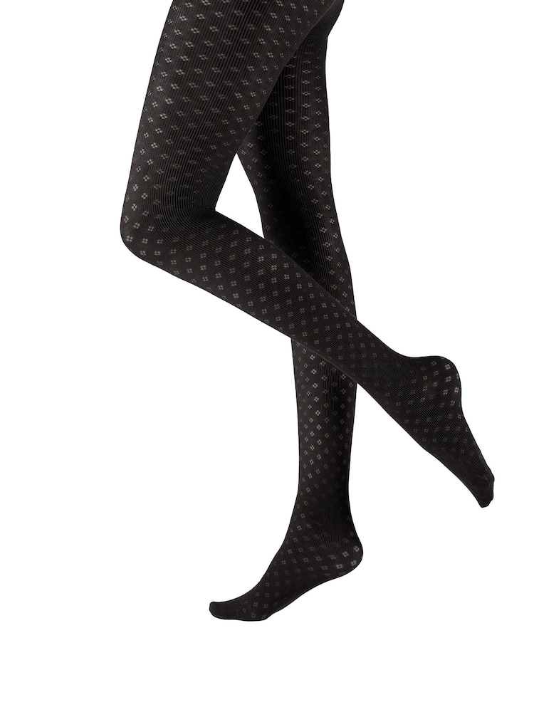 Pretty Polly 2 Pack Small Diamond Flower Black Tights - Image 2 of 5