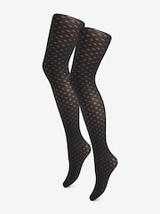 Pretty Polly 2 Pack Small Diamond Flower Black Tights - Image 4 of 5