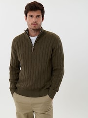 Saltwell Cable Knit Cotton Funnel Neck Quarter Zip Jumper - Bild 1 von 5