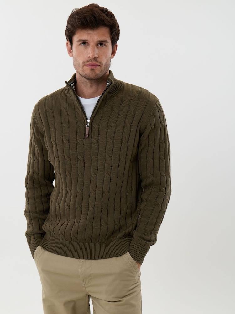 Saltwell Cable Knit Cotton Funnel Neck Quarter Zip Jumper - Bild 1 von 5 Saltwell Cable Knit Cotton Funnel Neck Quarter Zip Jumper - Bild 1 von 5