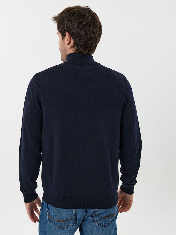 Saltwell Blue Cotton Funnel Neck Quarter Zip Jumper - Image 2 of 5 Saltwell Blue Cotton Funnel Neck Quarter Zip Jumper - Image 2 of 5