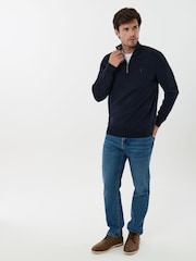 Saltwell Blue Cotton Funnel Neck Quarter Zip Jumper - Image 3 of 5