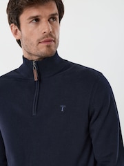 Saltwell Blue Cotton Funnel Neck Quarter Zip Jumper - Image 4 of 5