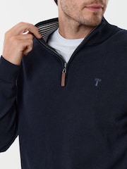 Saltwell Blue Cotton Funnel Neck Quarter Zip Jumper - Image 5 of 5