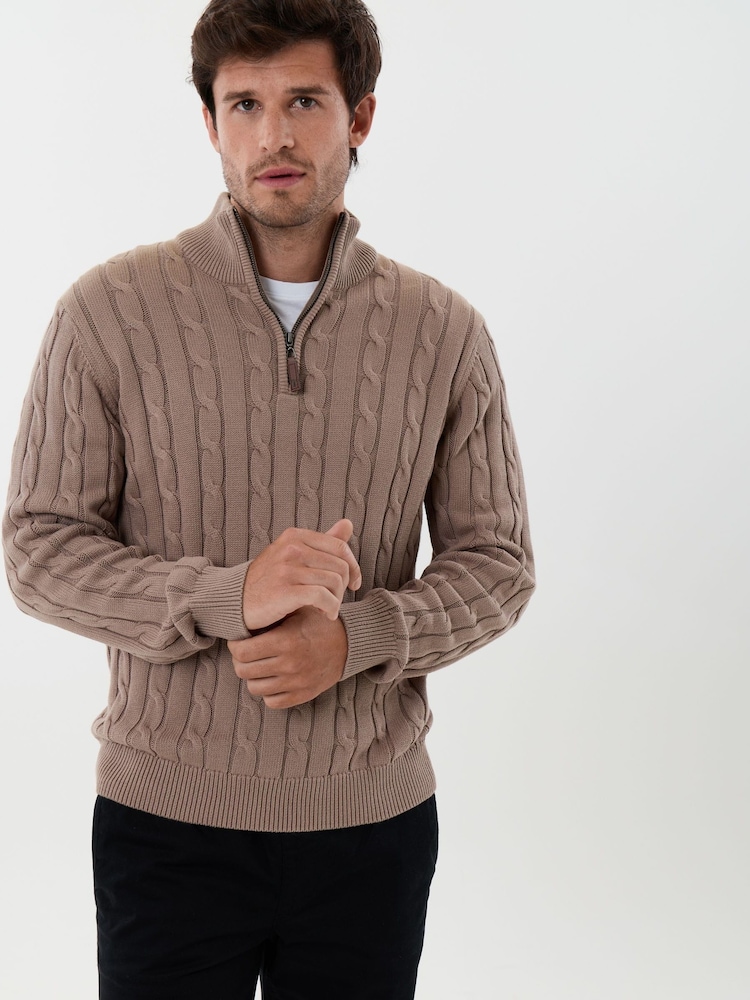 Saltwell Cable Knit Cotton Funnel Neck Quarter Zip Jumper - תמונה 1 מתוך 5 Saltwell Cable Knit Cotton Funnel Neck Quarter Zip Jumper - תמונה 1 מתוך 5