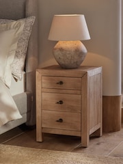 Dark Natural Chandler N. Premium Solid Mango Wood 3 Drawer Bedside Table - Image 1 of 9