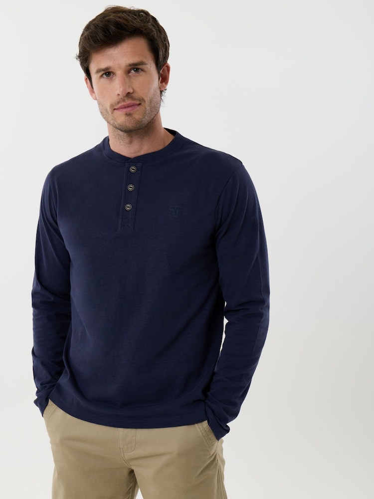 Saltwell Blue Cotton Sleeved Grandad Collar Top - Image 1 of 5