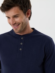 Saltwell Blue Cotton Sleeved Grandad Collar Top - Image 4 of 5